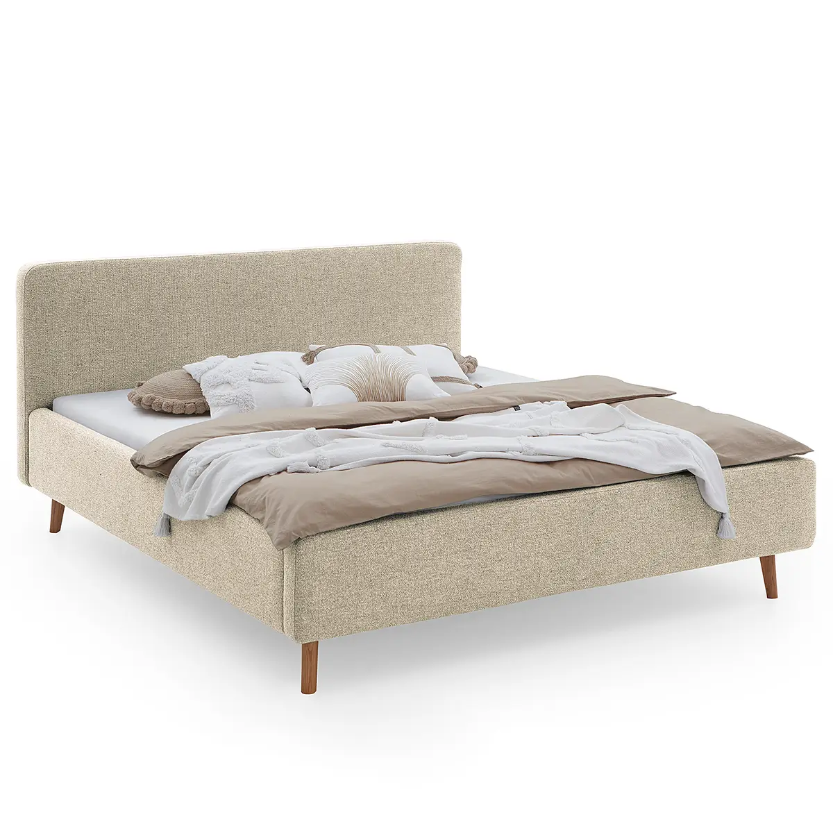 Polsterbett 180 x 200cm Webstoff Hevi Beige mit Lattenrost/mit