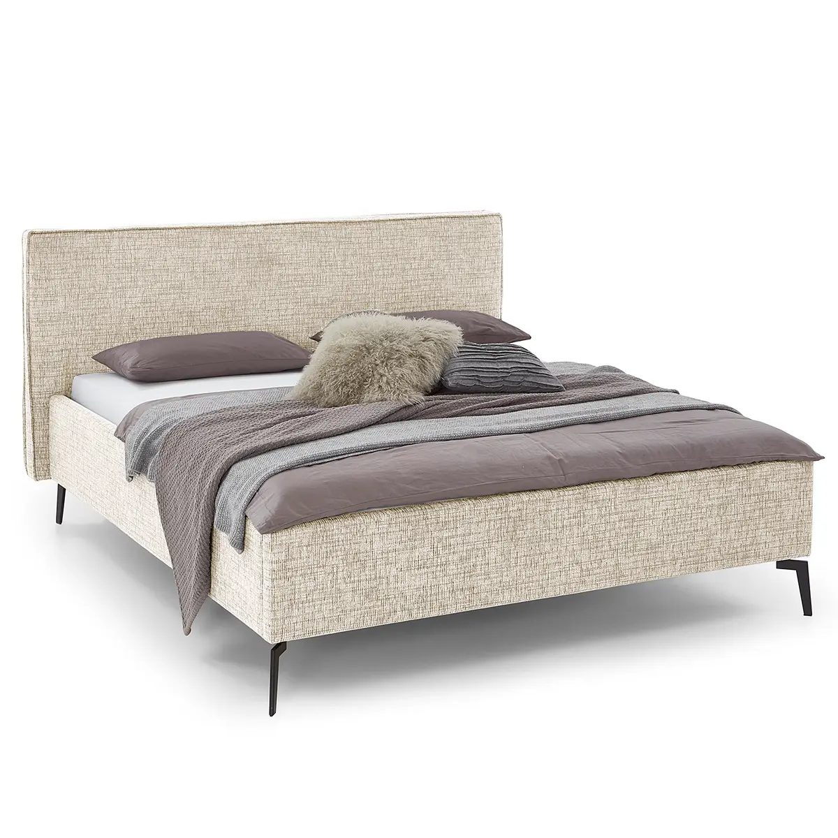 Polsterbett 160 x 200cm Flachgewebe Balkis Beige mit Kopfteil | Beige