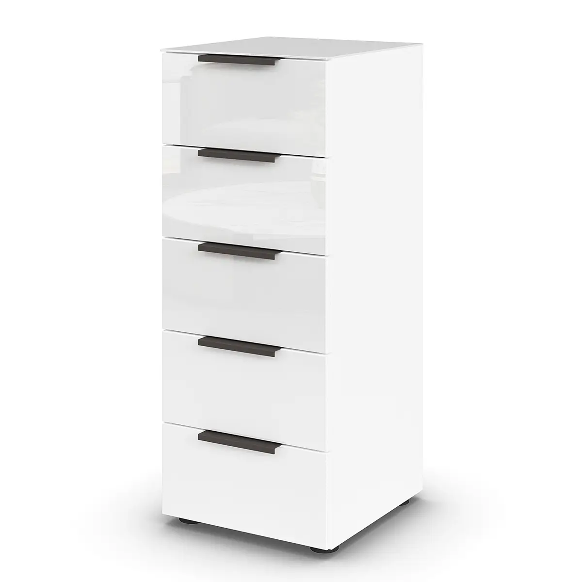 Kommode Flipp Glas 5 Schubladen Typ B 40cm Weiß/Weiß/Grau