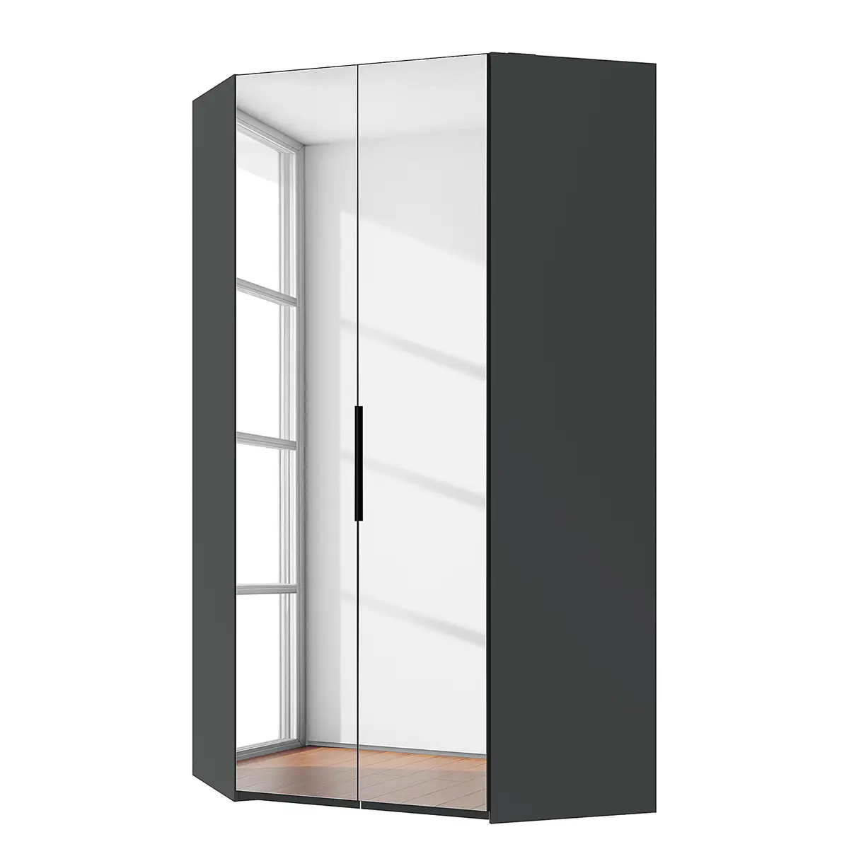 Beleuchteter Eckschrank Level36 236cm Grau/Graphit Schwarz mit