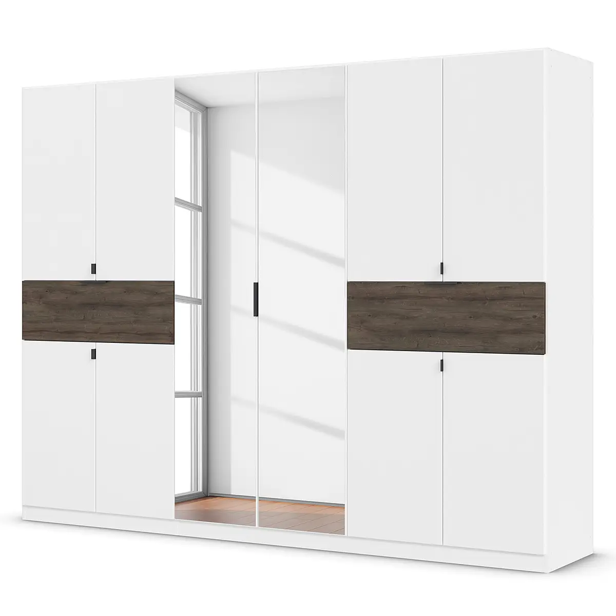 rauch Blue Drehtürenschrank Ticao mit Spiegel 271cm Weiß/Weiß/Eiche