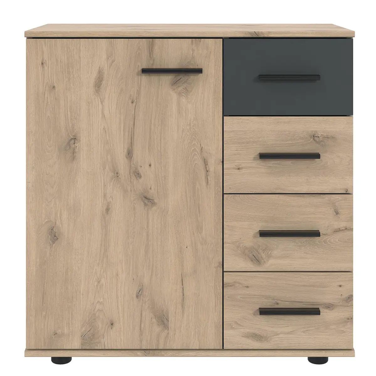 Kommode mit 1 Tür 81cm Braun/Eiche Dekor/Graphit | Holztöne