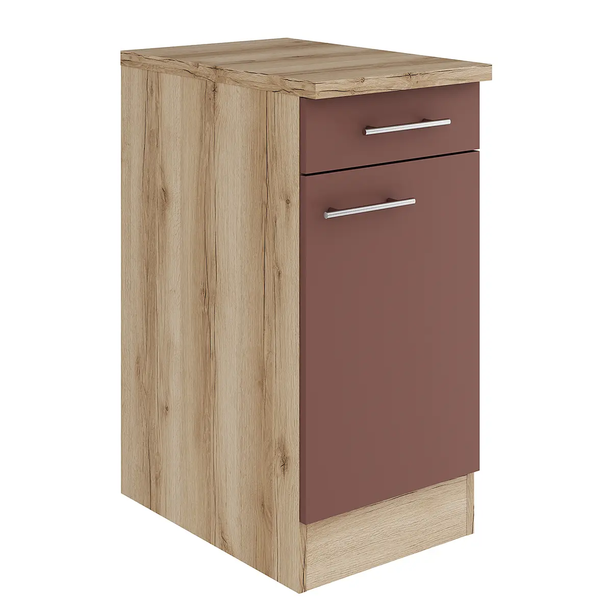 Unterschrank 40cm Rot/Rostrot/Wildeiche Dekor | Rot