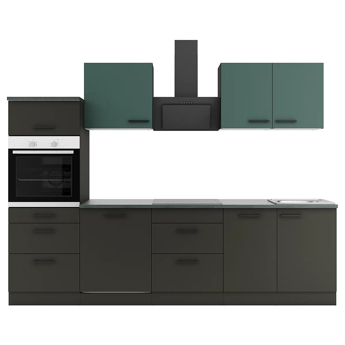 Optifit Küchenzeile autark Anthrazit 270 x 207 x 60cm | Mehrfarbig