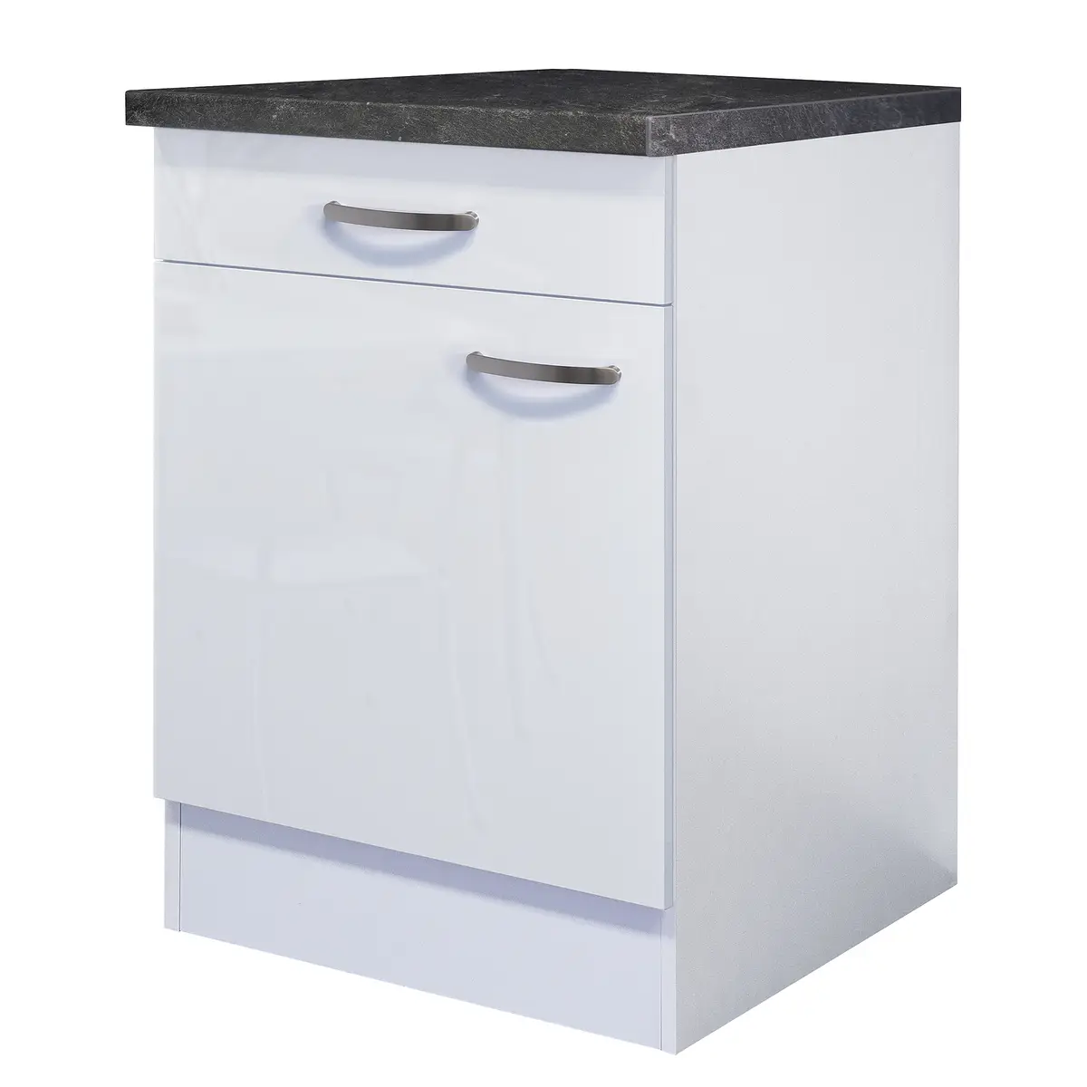 Unterschrank 60cm Weiß/Hochglanz Weiß | Weiß