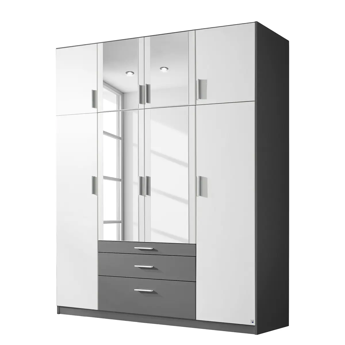 Drehtürenschrank 181cm Weiß/Alpinweiß/Graumetallic mit | Weiß