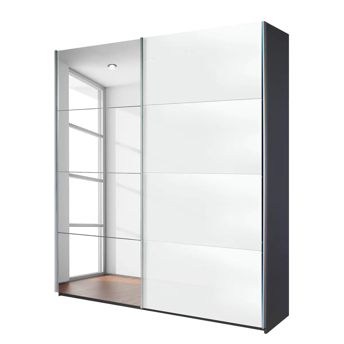 Schwebetürenschrank Spiegel | Grau