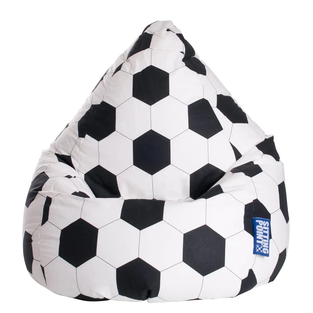home24 Sitzsack Bean Bag Fussball Weiß/Weiß/Schwarz Webstoff 110cm