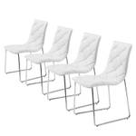 Chaises capitonnées Lisieux (lot de 4) Imitation cuir - Blanc / Acier inoxydable