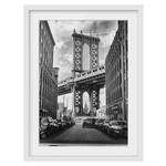 Afbeelding Bridge in Manhattan II deels massief grenenhout - wit - 50 x 70 cm