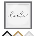 Impression d’art calligraphie Liebe III Partiellement en pin massif - Gris - 50 x 50 cm