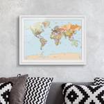 Afbeelding Politieke Wereldkaart II deels massief grenenhout - wit - 100 x 70 cm