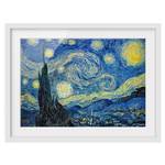 Impression d’art la nuit étoilée II Partiellement en pin massif - Blanc - 100 x 70 cm