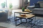 Tables basses Eldetal - Lot de 2 Manguier massif / Fer - Marron clair / Noir - Marron clair