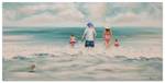 Tableau peint Du temps pour la famille Bleu - Blanc - Bois massif - Textile - 120 x 60 x 4 cm