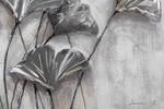 Tableau peint à la main Elegant Leaves Gris - Blanc - Bois massif - Textile - 80 x 80 x 4 cm