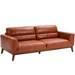 Canapé 3 places en cuir et pieds en bois Marron - Cuir véritable - Textile - 216 x 86 x 96 cm
