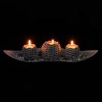 Kerzen Deko mit Schale Braun - Grau - Weiß - Holzwerkstoff - Naturfaser - Wachs - 39 x 8 x 16 cm