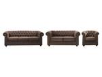 Couchgarnitur CHESTERFIELD 3er-Set Braun - Textil - 88 x 72 x 205 cm