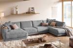 Sofa MADELINE Wohnlandschaft Cord Grau - Armlehne davorstehend rechts - Longchair davorstehend links