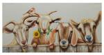 Tableau peint Curious Flock of Goats Marron - Blanc - Bois massif - Textile - 100 x 50 x 4 cm