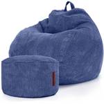 2er Set XXL Sitzsack + Pouf - Cordstoff Blau - Textil - 90 x 110 x 90 cm