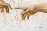 Tableau peint à la main Effigy of God Beige - Bois massif - Textile - 100 x 70 x 4 cm