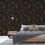 Papier Peint Feuilles FLEURS Nature Boho Beige - Noir - Marron - Papier - Textile - 53 x 1000 x 1000 cm