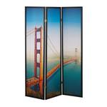 Paravent San Francisco Schwarz - Blau - Rot - Holzwerkstoff - Kunststoff - Textil - 132 x 179 x 2 cm