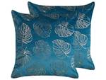 Kissen 2er Set MONSTERA Blau - Gold