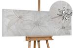 Tableau peint à la main Frozen Flowers Beige - Blanc - Bois massif - Textile - 150 x 50 x 4 cm