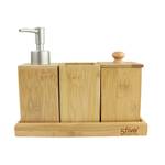 Badezimmer Set Seife Pumpe Fall Braun - Bambus - 9 x 18 x 22 cm