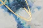 Tableau peint Magic of the Ocean Gris - Turquoise - Bois massif - Textile - 102 x 77 x 5 cm