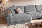 Sofa MADELINE Wohnlandschaft Cord Grau - Armlehne davorstehend rechts - Longchair davorstehend links