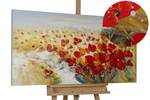 Tableau peint Fleurs Enflammées Beige - Rouge - Bois massif - Textile - 120 x 60 x 4 cm