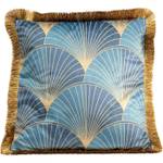 Dekokissen Leaves Fringe Blau - Textil - 45 x 45 x 12 cm