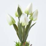 Kunstblumen Tulpen in Zellstoff Topf Weiß