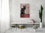 Tableau en métal Black Cat Noir - Rouge - Bois massif - Textile - 60 x 90 x 4 cm