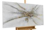 Tableau peint à la main Silver Miracle Gris - Argenté - Bois massif - Textile - 120 x 60 x 4 cm