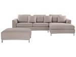 Ecksofa OSLO 2-tlg Beige - Silber - Armlehne davorstehend links - Ecke davorstehend rechts - Mit Hocker - Mit Kissen - Textil