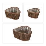 Herzförmiges Blumentopf 3er Set Holz Braun - Weiß - Holzwerkstoff - Kunststoff - Rattan - 32 x 14 x 30 cm