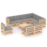 Garten-Lounge-Set (10-teilig) 3009830-2 Grau - Holz