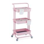 Rollwagen mit 3 Etagen Pink - Weiß - Metall - Kunststoff - Textil - 43 x 86 x 42 cm