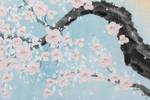 Tableau peint Blooming Beginning Bleu - Rose foncé - Bois massif - Textile - 120 x 60 x 4 cm