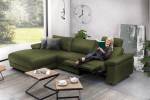 Ecksofa LOLA XL motor. Relaxfunktion Grün - Ecke davorstehend links - Longchair davorstehend links - Ottomane davorstehend links - Massivholz - Textil