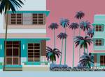 Fototapete Florida Blau - Braun - Pink - Kunststoff - Textil - 371 x 280 x 1 cm