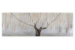 Bild handgemalt Trauerweide im Nebel Beige - Massivholz - Textil - 150 x 50 x 4 cm