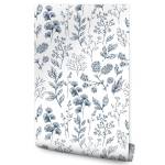 Papier Peint Brindilles PLANTES Nature Bleu - Gris - Blanc - Papier - Textile - 53 x 1000 x 1000 cm