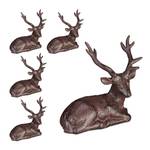 5 x Sitzende Hirsch Figur Garten Braun - Metall - 15 x 15 x 9 cm