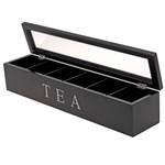 Tee-Box aus Holz, 6 Fächer, länglich Schwarz - Holzwerkstoff - 9 x 9 x 43 cm